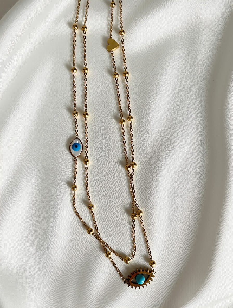 Stainless Steel Multilayer 2-in-1 Evil Eye Pendant Necklace