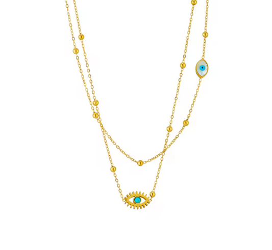 Stainless Steel Multilayer 2-in-1 Evil Eye Pendant Necklace