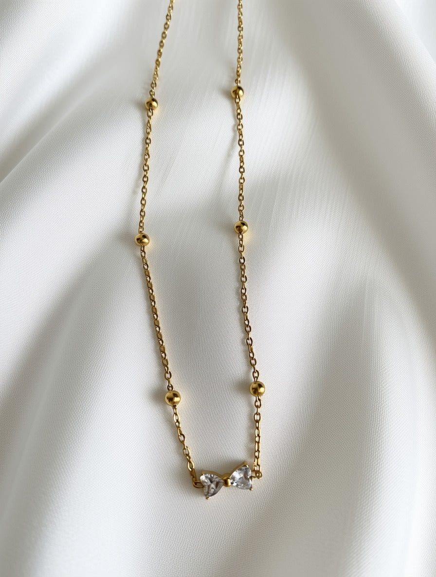 Shiny Zircon Bow Knot Pendant Necklace
