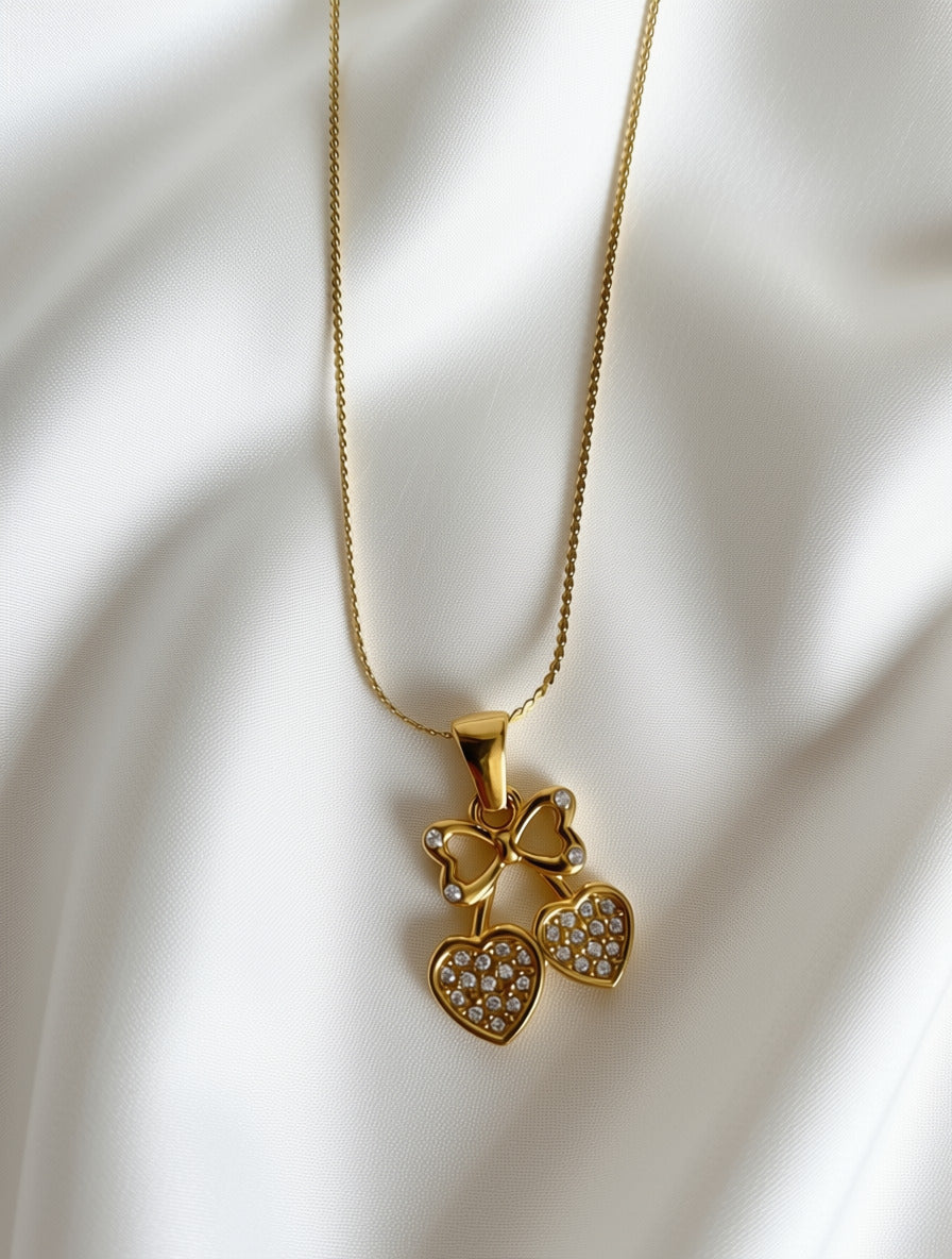 Loulu 14K Gold plated heart cherry necklace