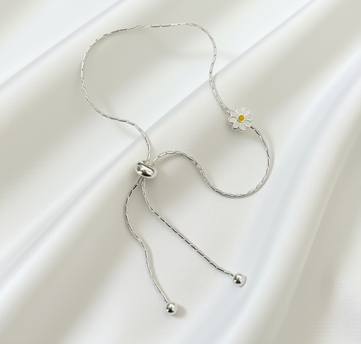 Loulu Sterling Silver Daisy Flower Bead Bracelet for Women