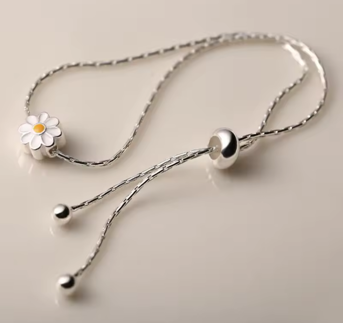 Loulu Sterling Silver Daisy Flower Bead Bracelet for Women
