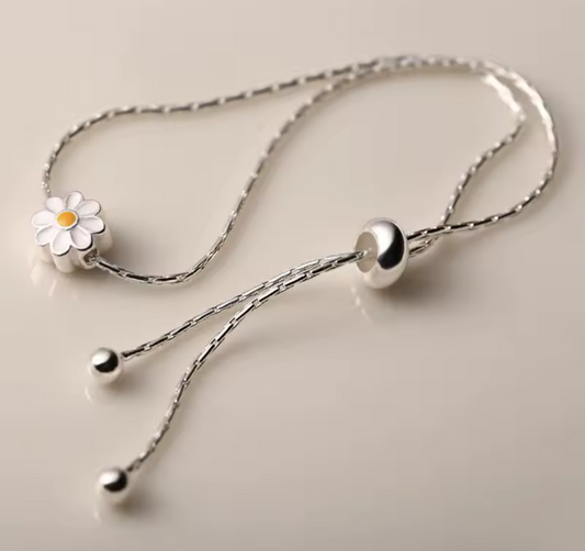 Loulu Sterling Silver Daisy Flower Bead Bracelet for Women