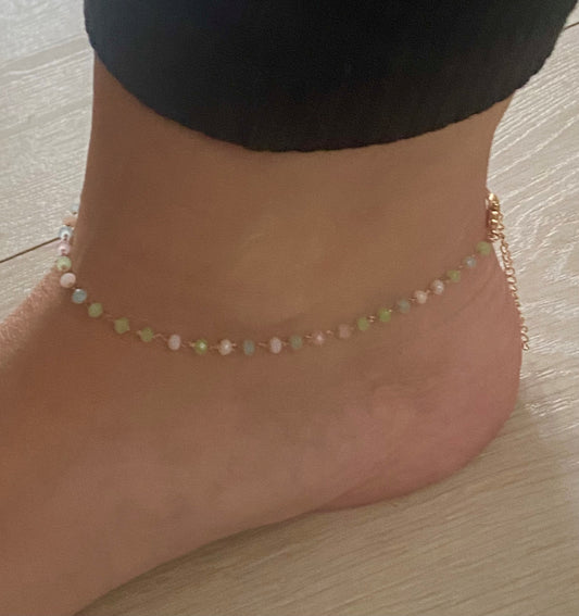 Bohemian Colourful pastel Crystal Anklet