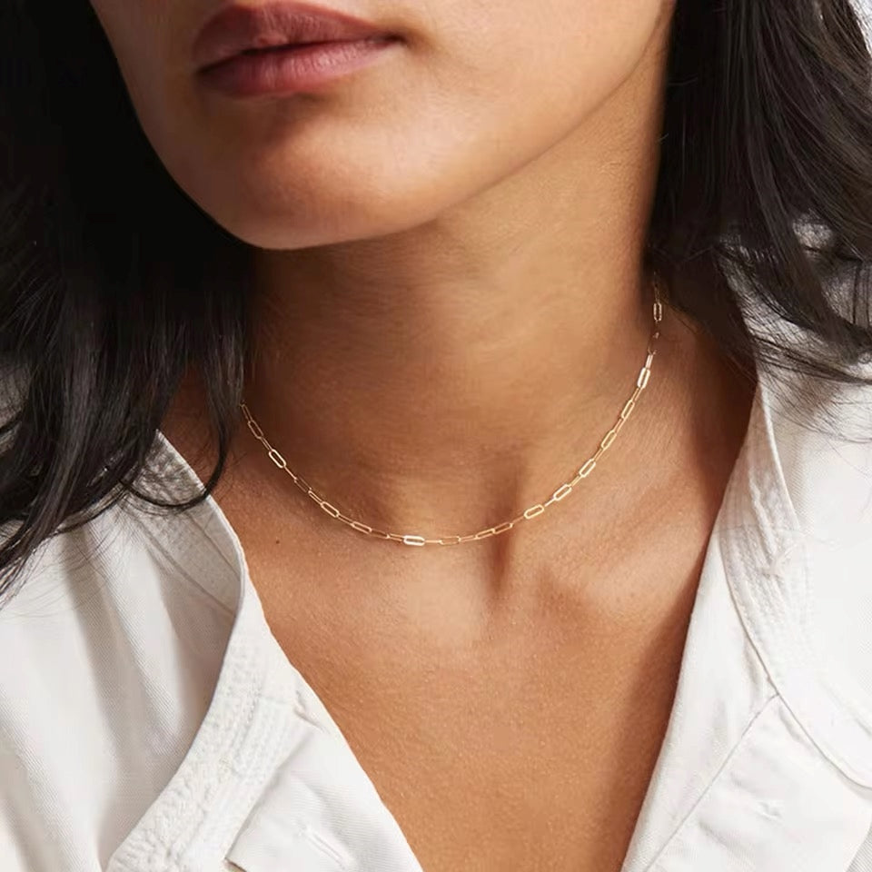 Fine Paper Chain Silver Choker Necklace