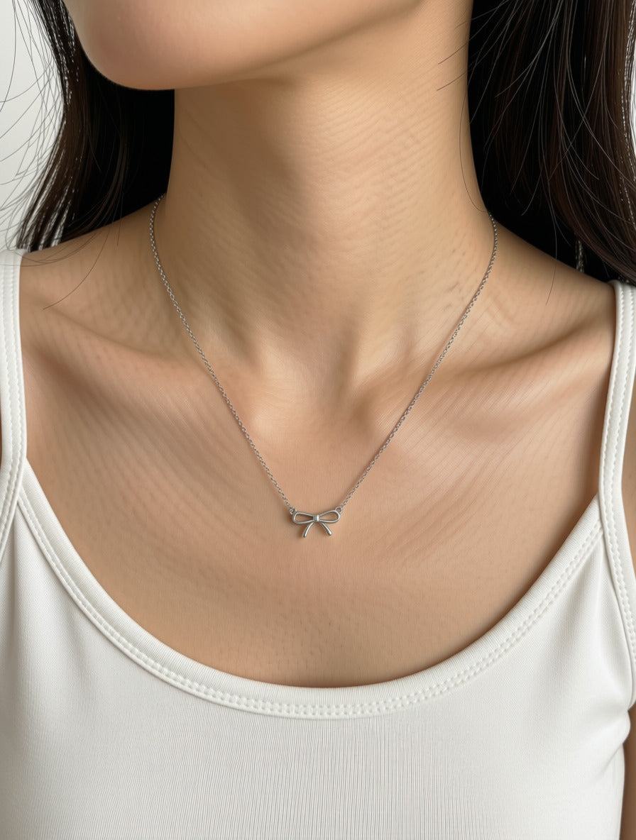 Sterling Silver Bow Pendant Necklace